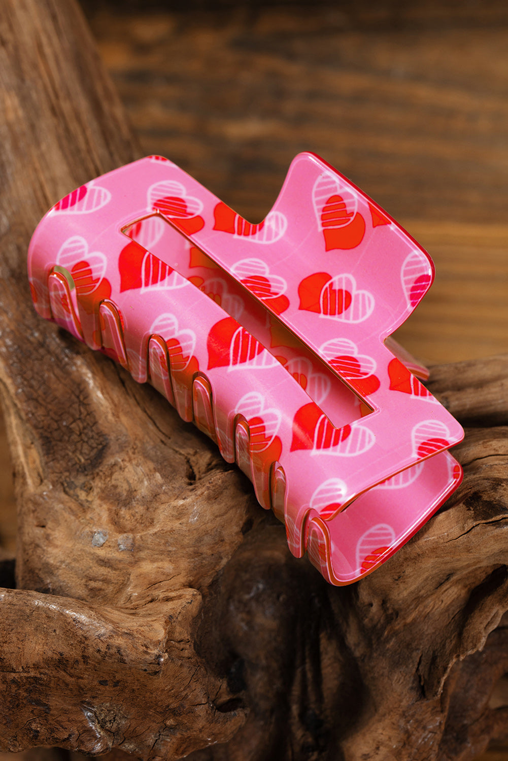 Double Heart Printed Valentines Fashion Hair Claw
