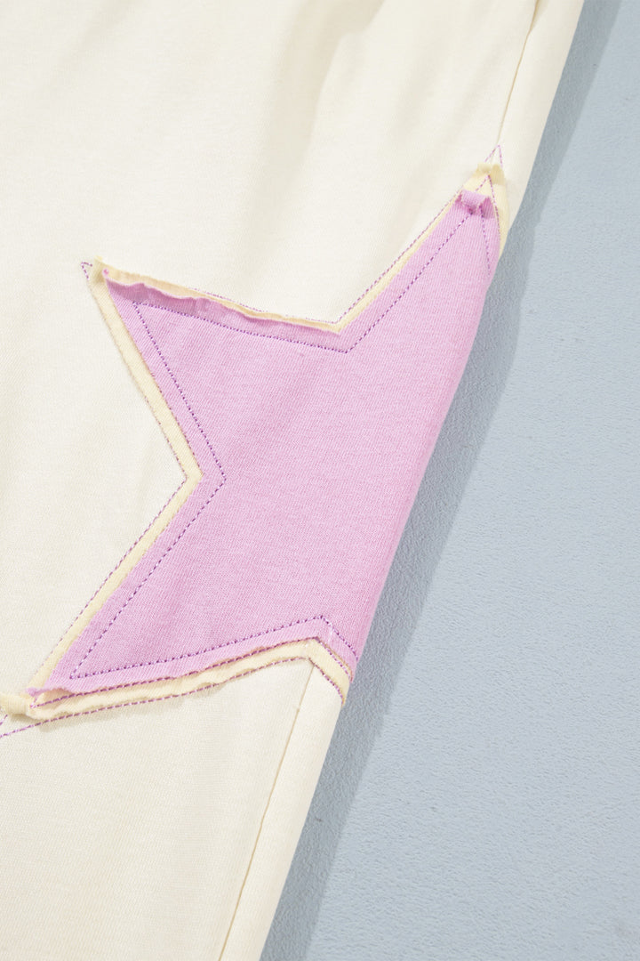 White Summer Color-Blocked Star Patchwork Pants