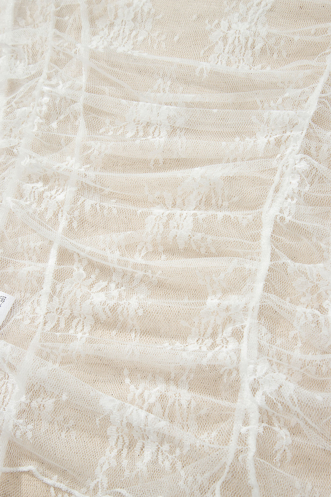 White Exposed Seam Ruched Sheer Floral Mesh Top
