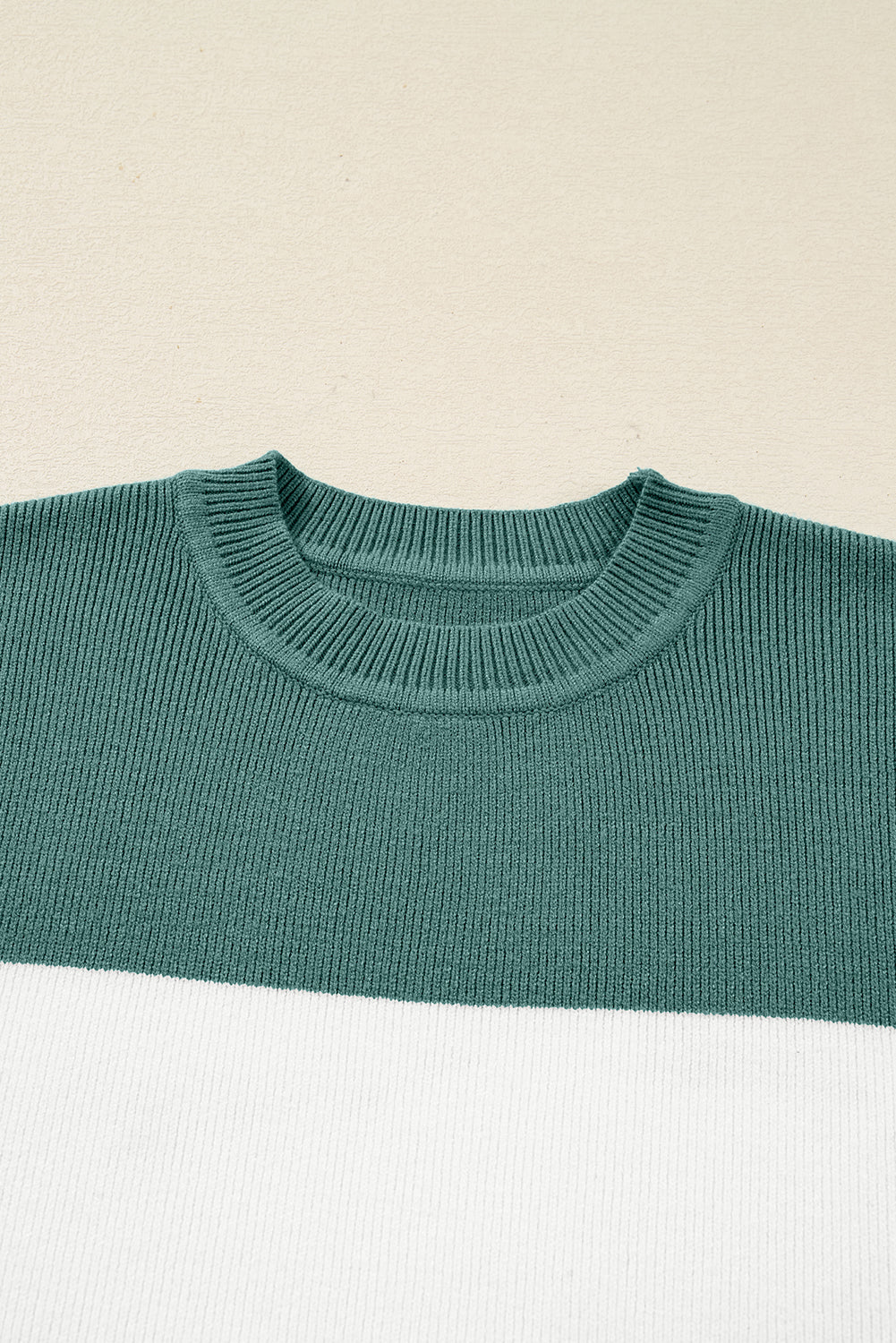Color Block Plain Ribbed Knit Baggy Sweater