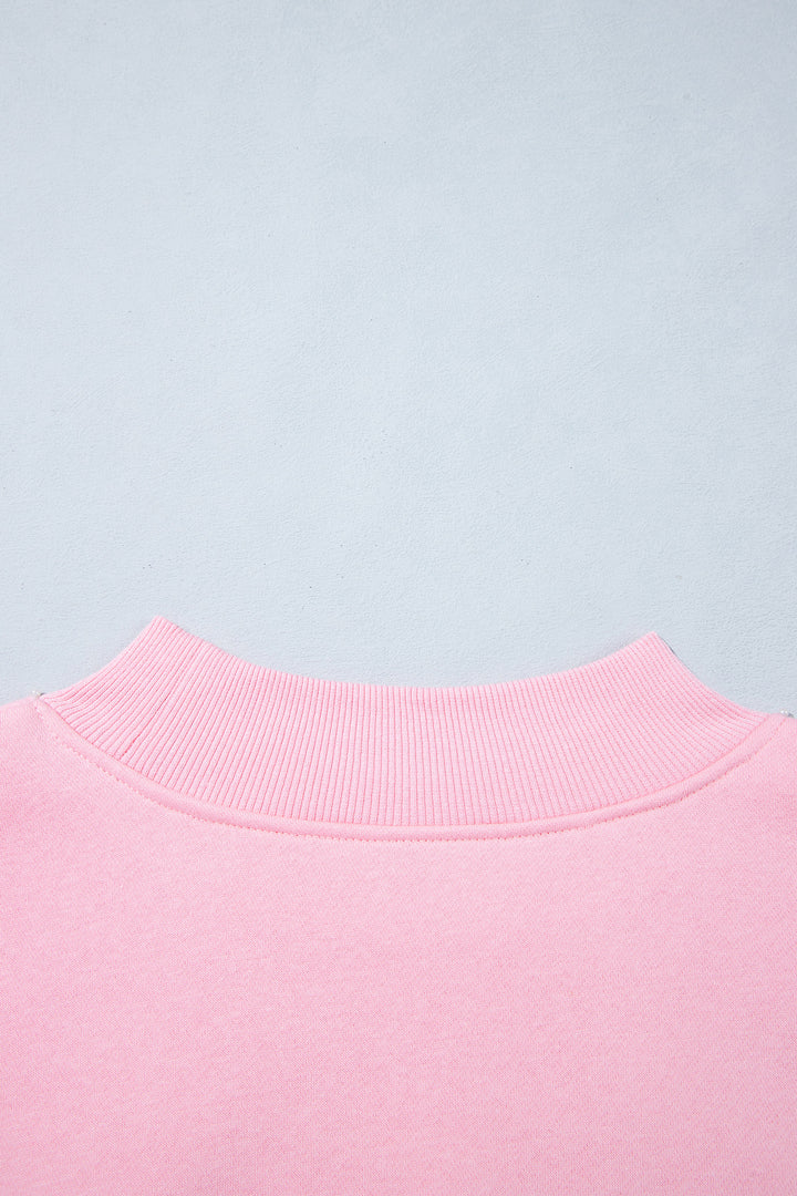 Pink Plaid Sleeve Colorblock Loose Tunic Sweatshirt