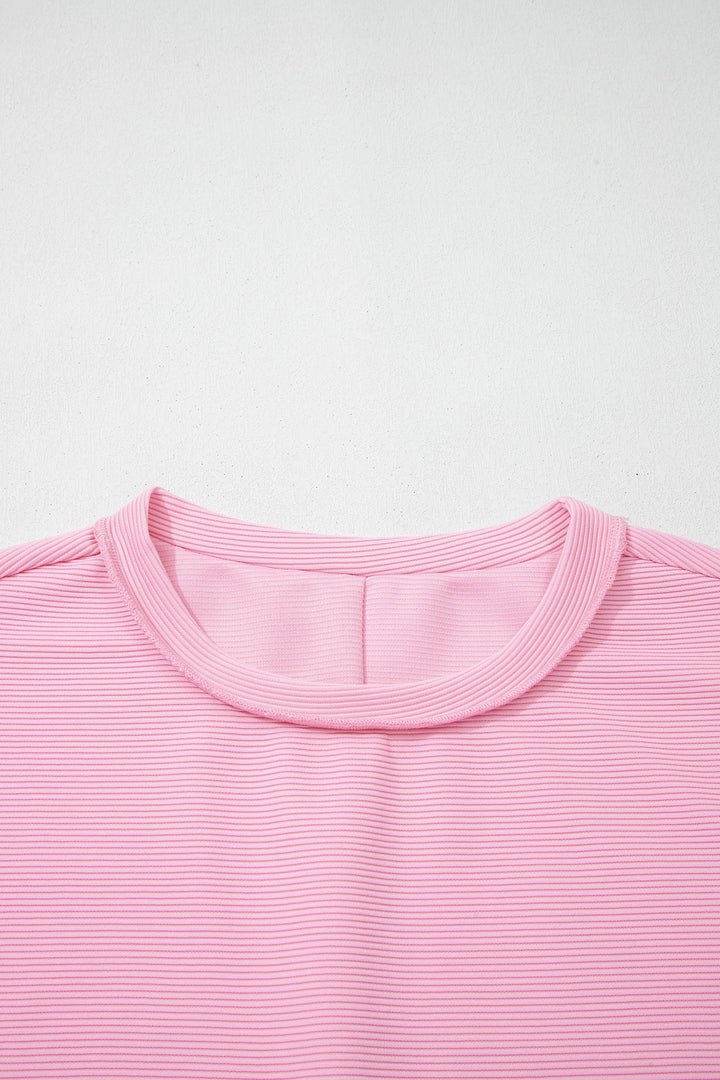 Horizontal Ribbed Exposed Seam Detail Drop Shoulder Baggy Pullover