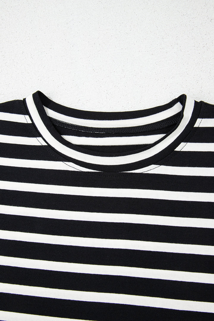 Black White Striped Short Sleeve Top and Shorts Set