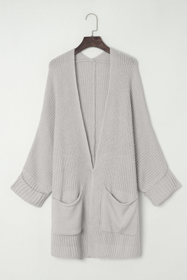 Gray Oversized Fold Over Sleeve Open Front Cardigan