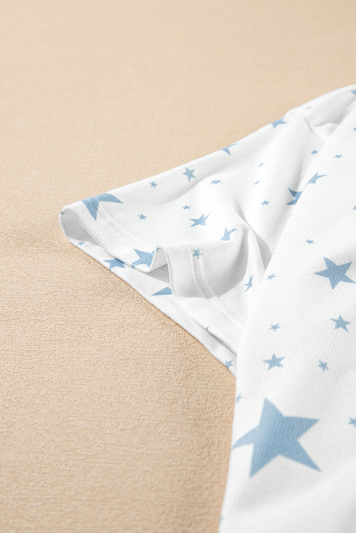 Stars Print Drop Shoulder Oversized T Shirt with Slits