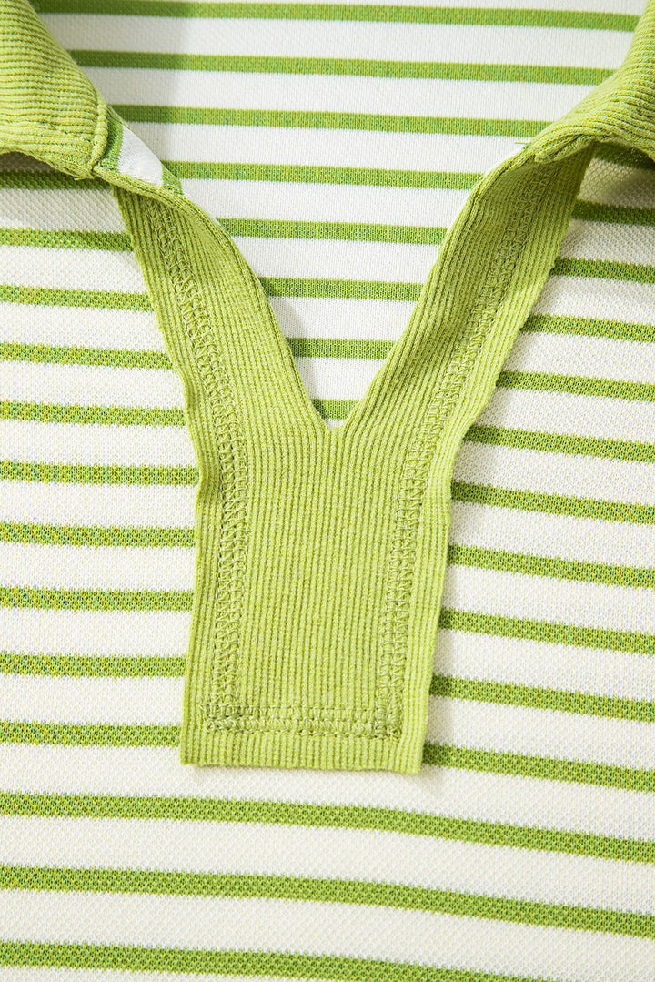 Green Stripe Collared Pullover and Skort 2pcs Outfit