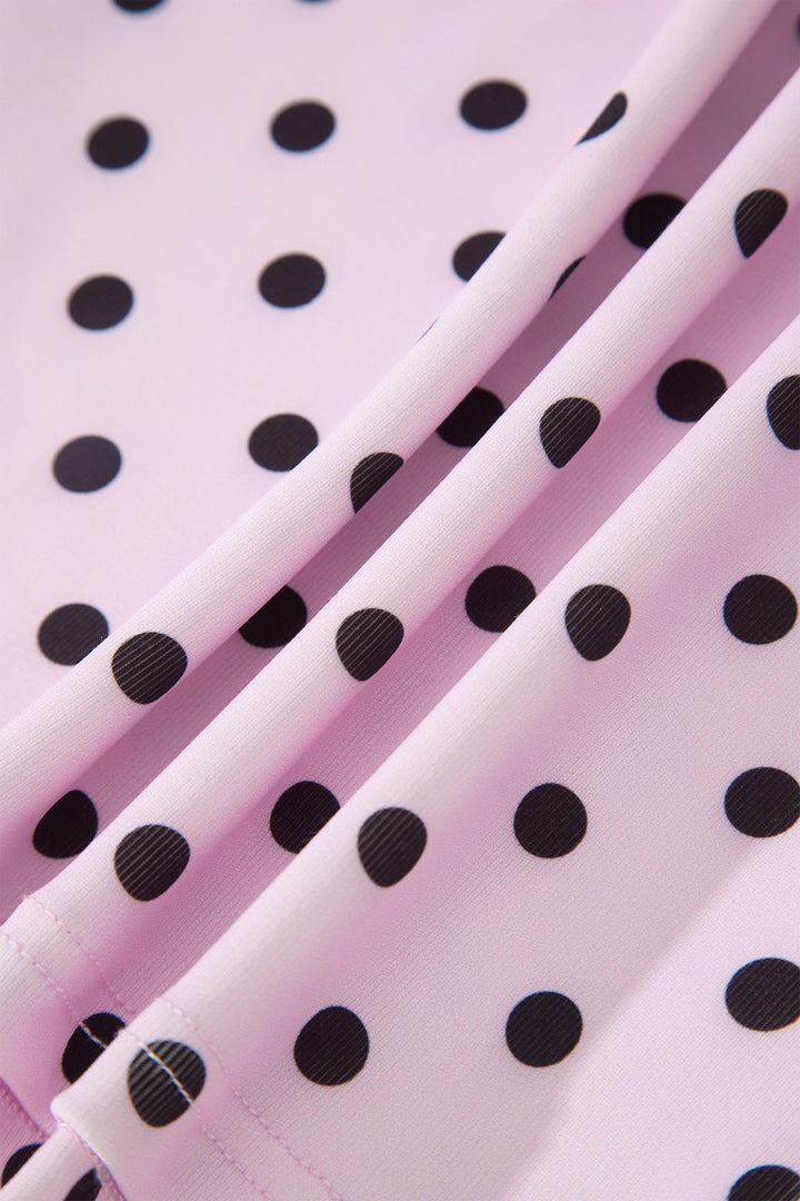 Pink Polka Dot Halter Tank Drawstring Elastic Waist Short Set