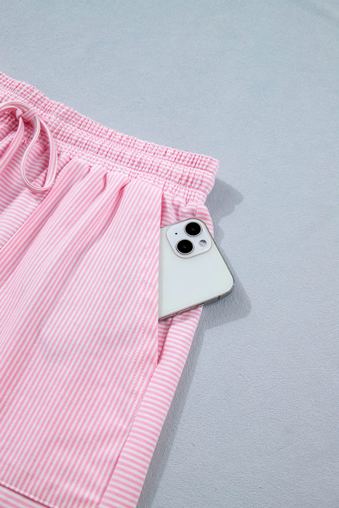 Pink Stripe Matching Oversized Tee and Drawstring Shorts Set