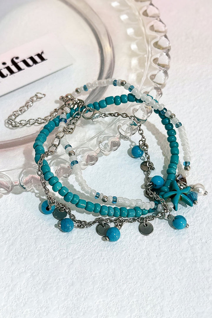 Bracelet de cheville multicouches en perles turquoise occidentales