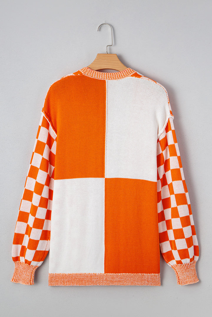 Checkered Open Front Drop Shoulder Cardigan