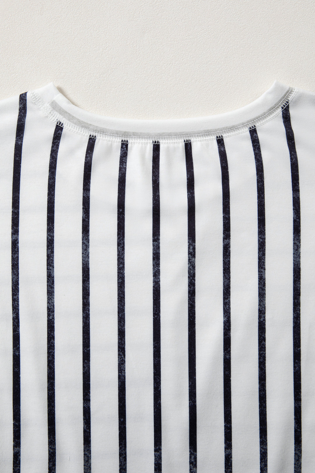 Khaki Stripe Colorblock 3/4 Sleeve Loose T Shirt