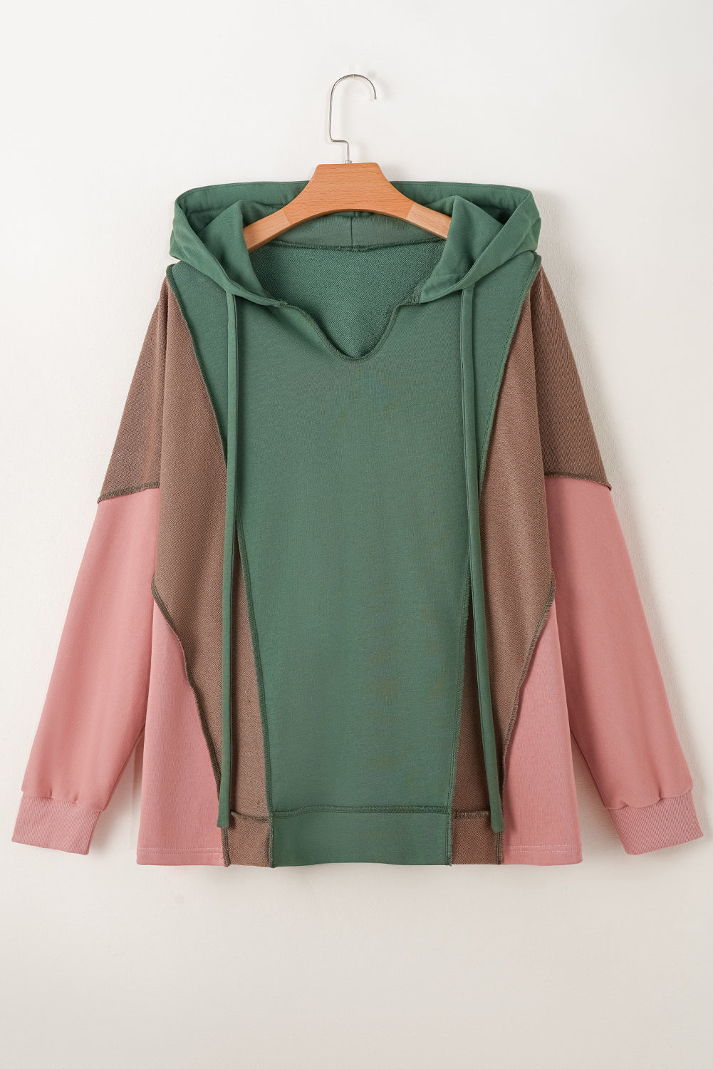 Plus Size Colorblock Patchwork V Neck Hoodie