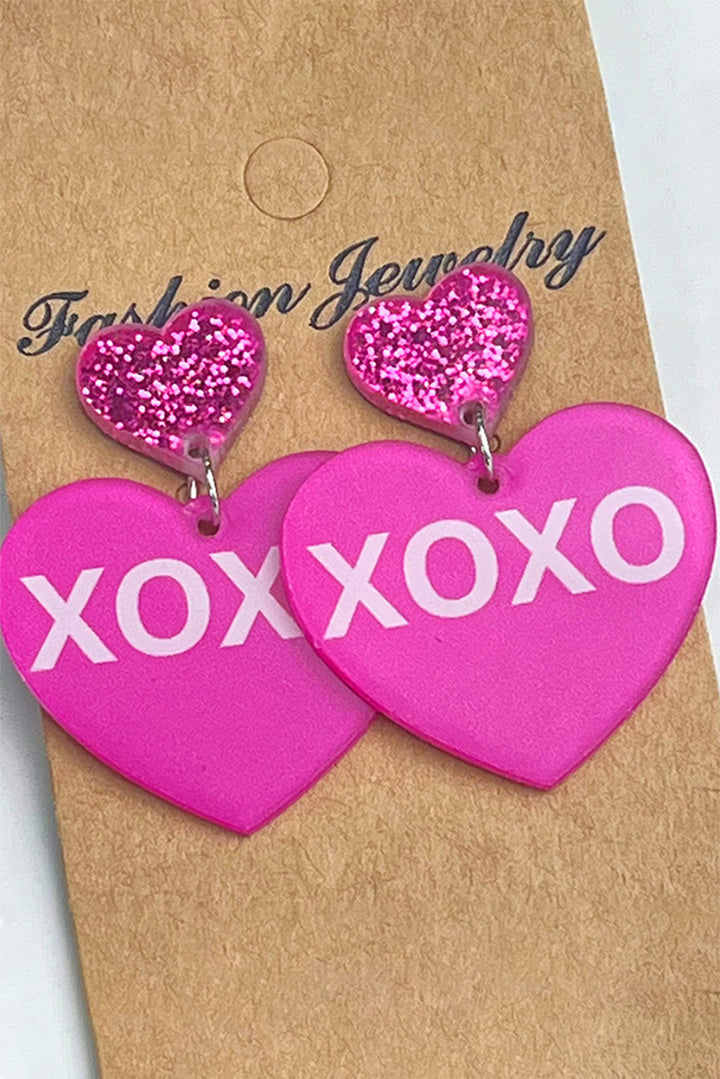 Boucles d'oreilles double cœur imprimées XOXO de la Saint-Valentin