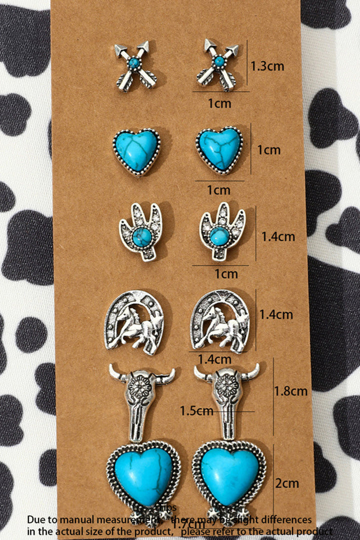6 paires de boucles d'oreilles à tige en alliage turquoise occidentale