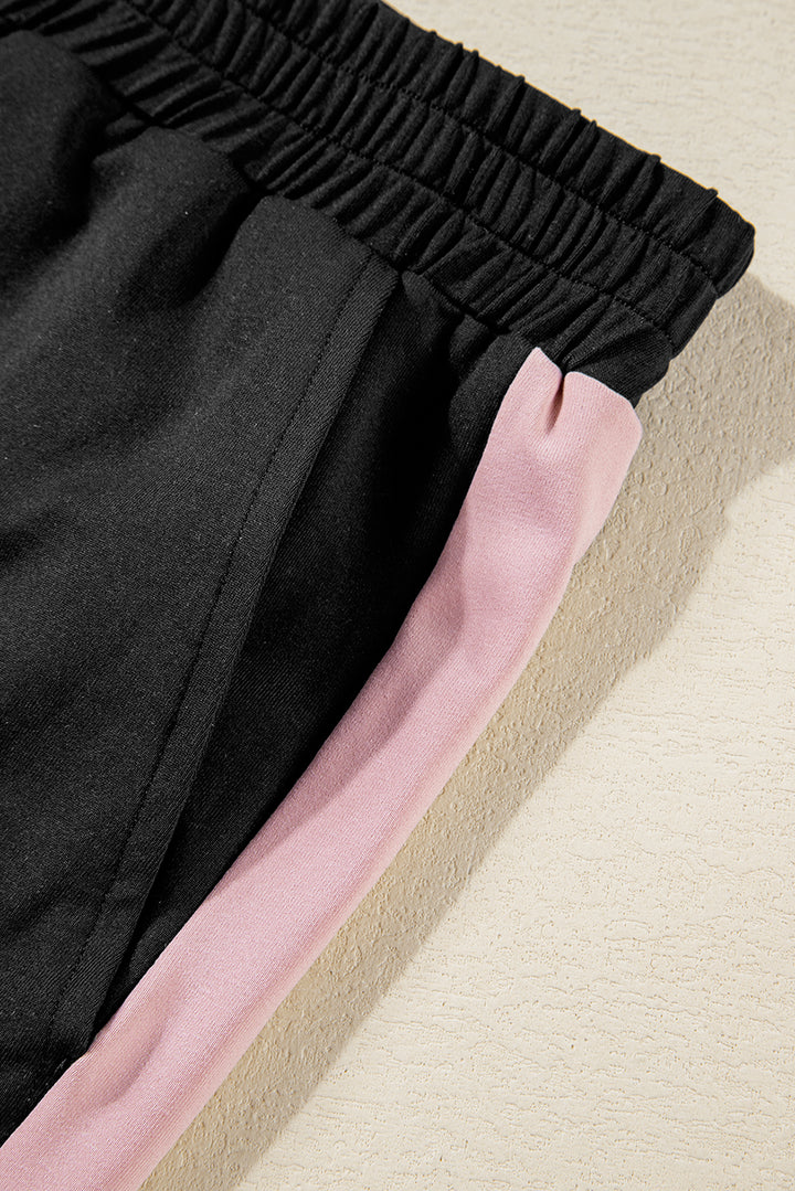 Pink Color Block Trim 2 Tone Contrasted Tank and Pants Set