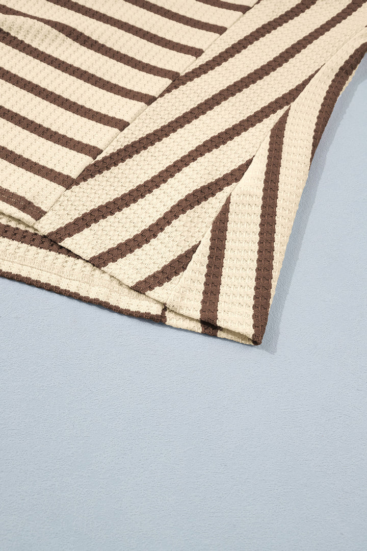 Brown Stripe Patchwork Ribbed Cuff Casual Pullover Sweatshirt