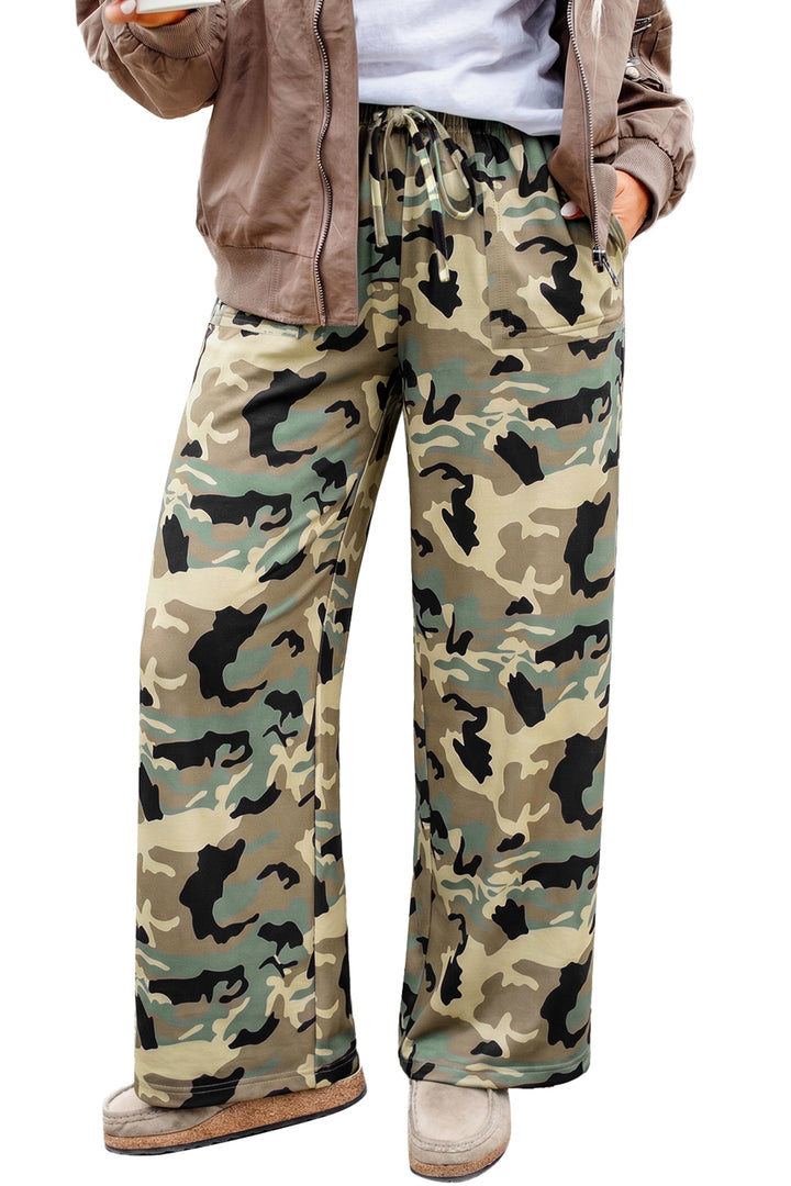Multicolour Camouflage Print Street Fashion Drawstring Shift Pants