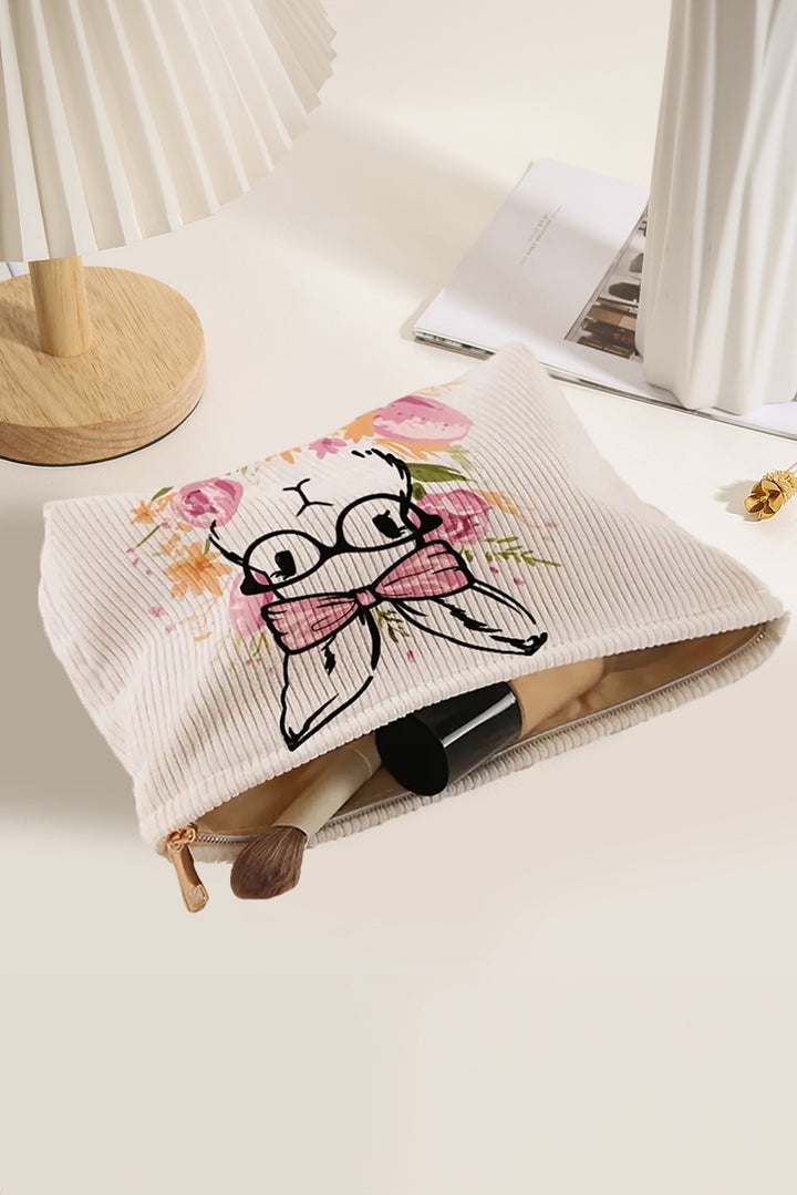 Easter Bunny Print Corduroy Makeup Storage Bag