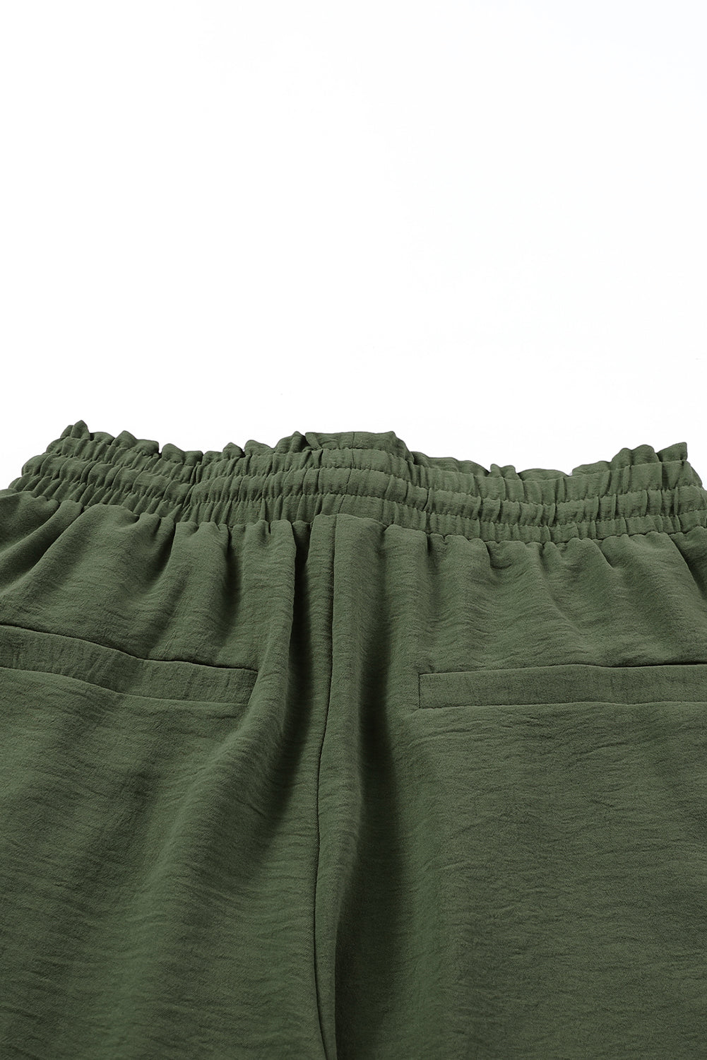 Green Solid Color Drawstring Smocked Waist Joggers