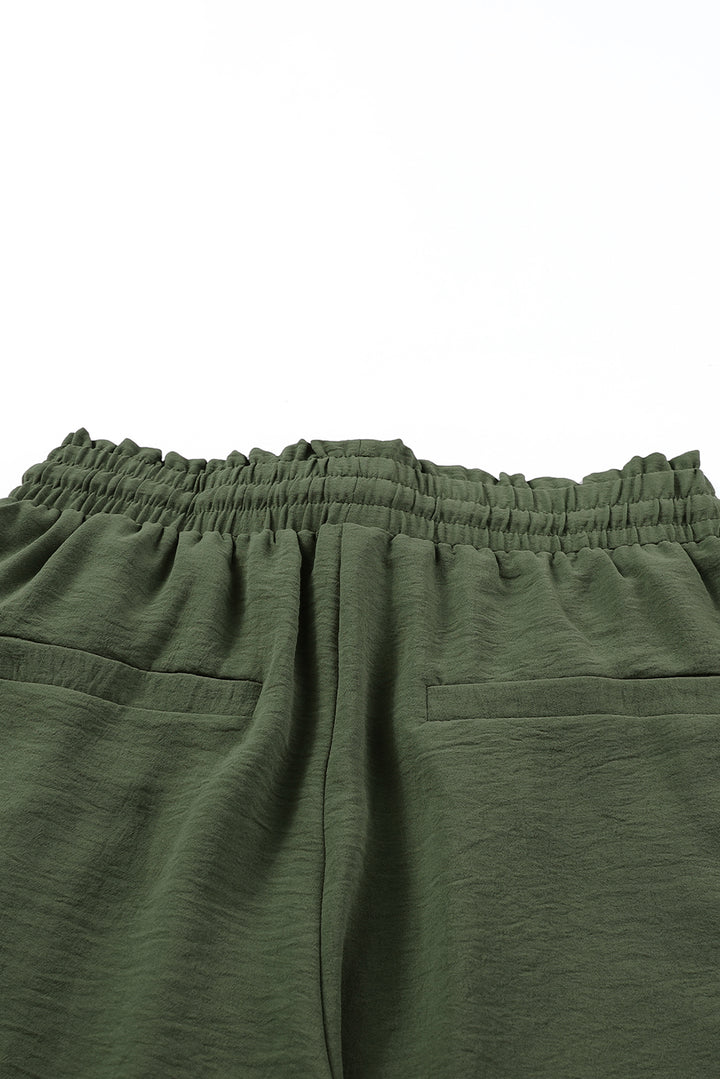Green Solid Color Drawstring Smocked Waist Joggers