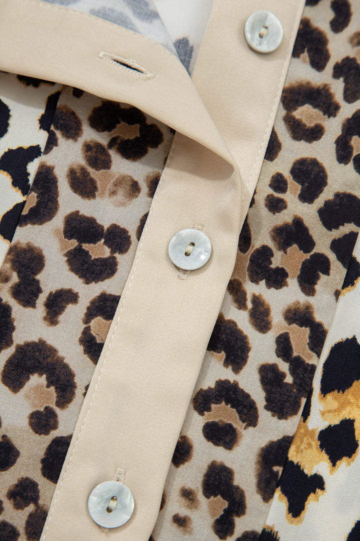 Mixed Leopard Patchwork 3/4 Sleeve Loose Shirt