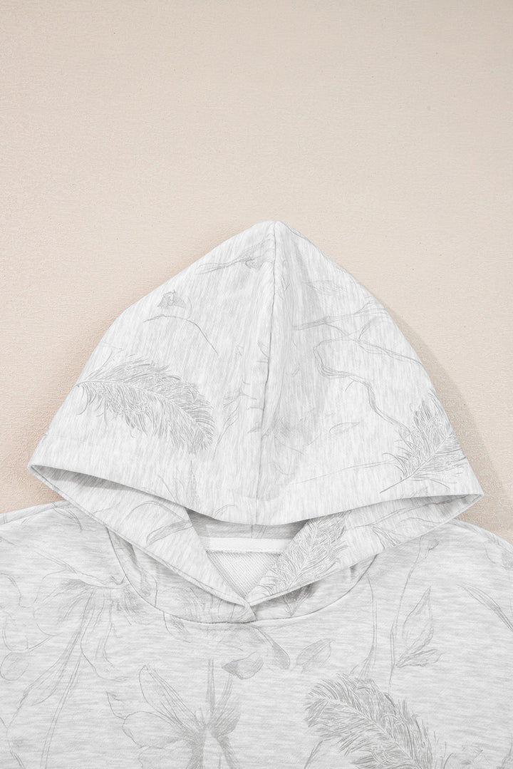 Light Grey Abstract Print Loose Hoodie Elastic Waistband 2pcs Pant Set
