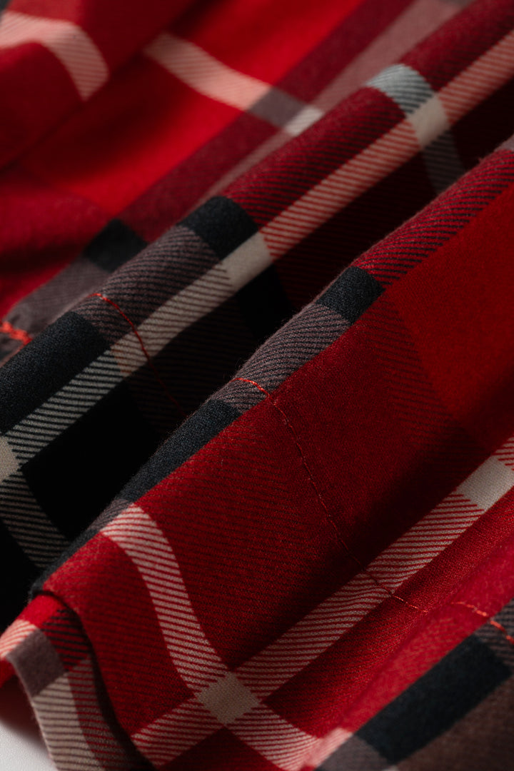 Red Plaid Elastic Waist Pocket Regular Full-Length Pants