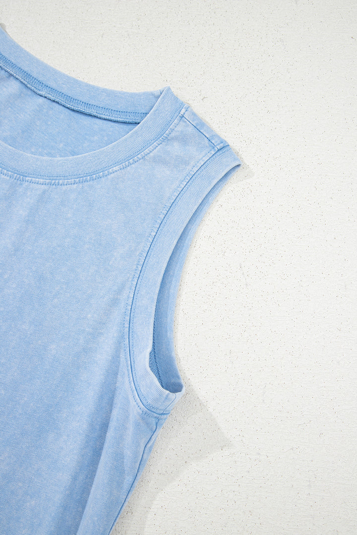 Beau Blue Mineral Wash Tank Mini Dress with Pockets