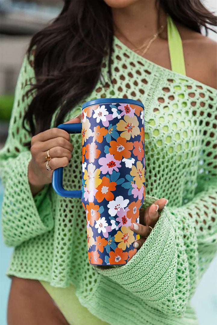 Grande tasse à vide en acier inoxydable à imprimé floral