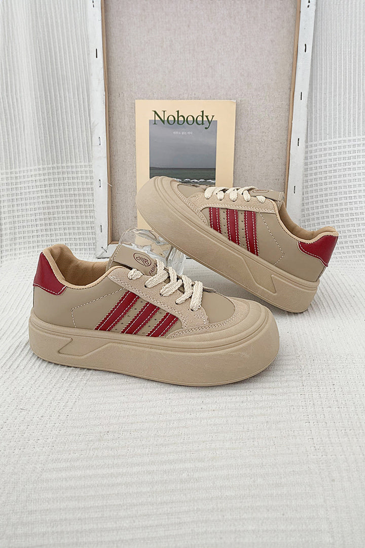 Retro-Freizeitschuhe aus PU-Leder mit Schnürung und dicker Sohle