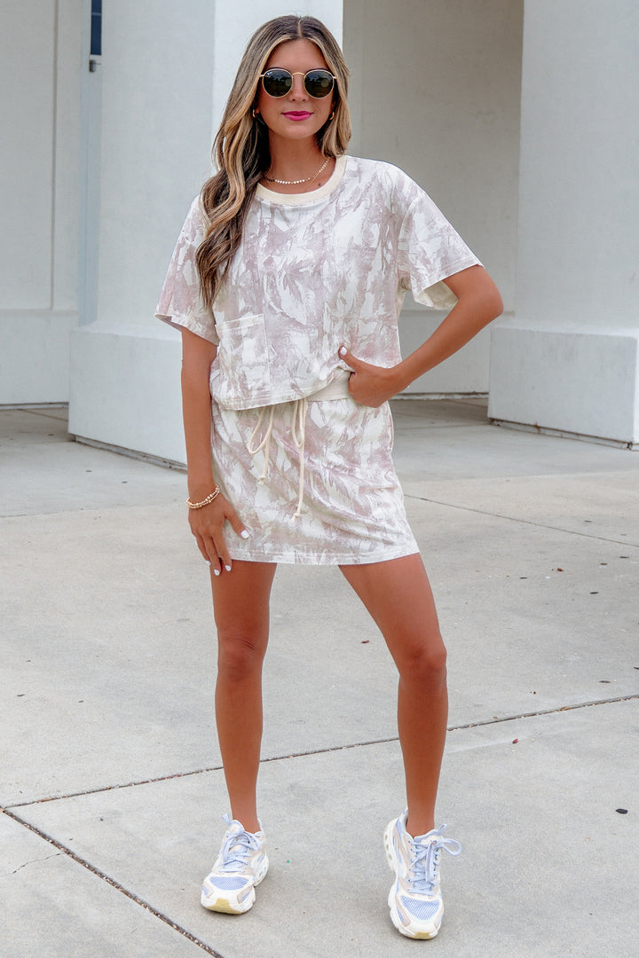 Gray Woodland Camo Print Raw Edge Cropped Top 2pcs Skort Set