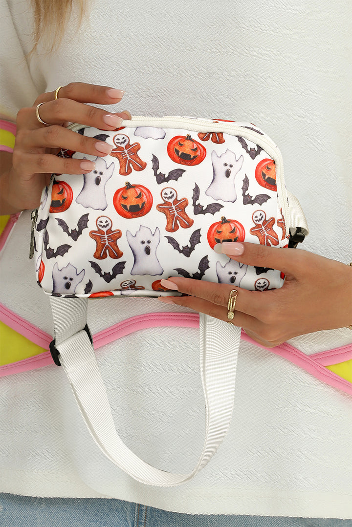 Halloween Pattern Print Wide Belt Square Crossbody Bag