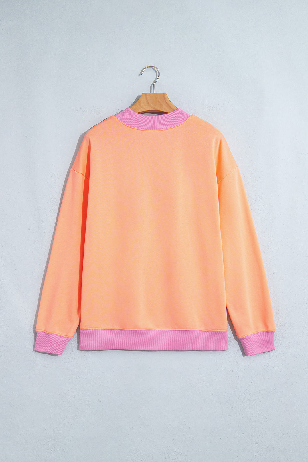 Grapefruit Orange Colorblock Trim Crewneck Long Sleeve Pullover Sweatshirt