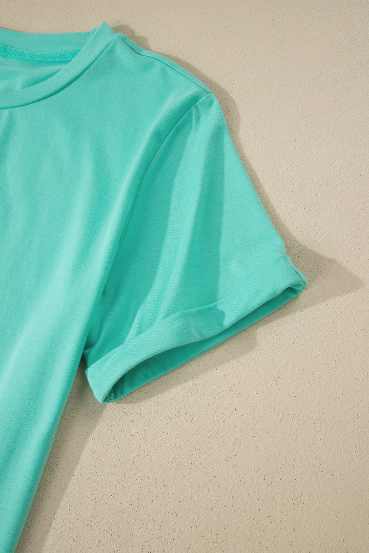Mint Green Casual Plain Crew Neck Tee