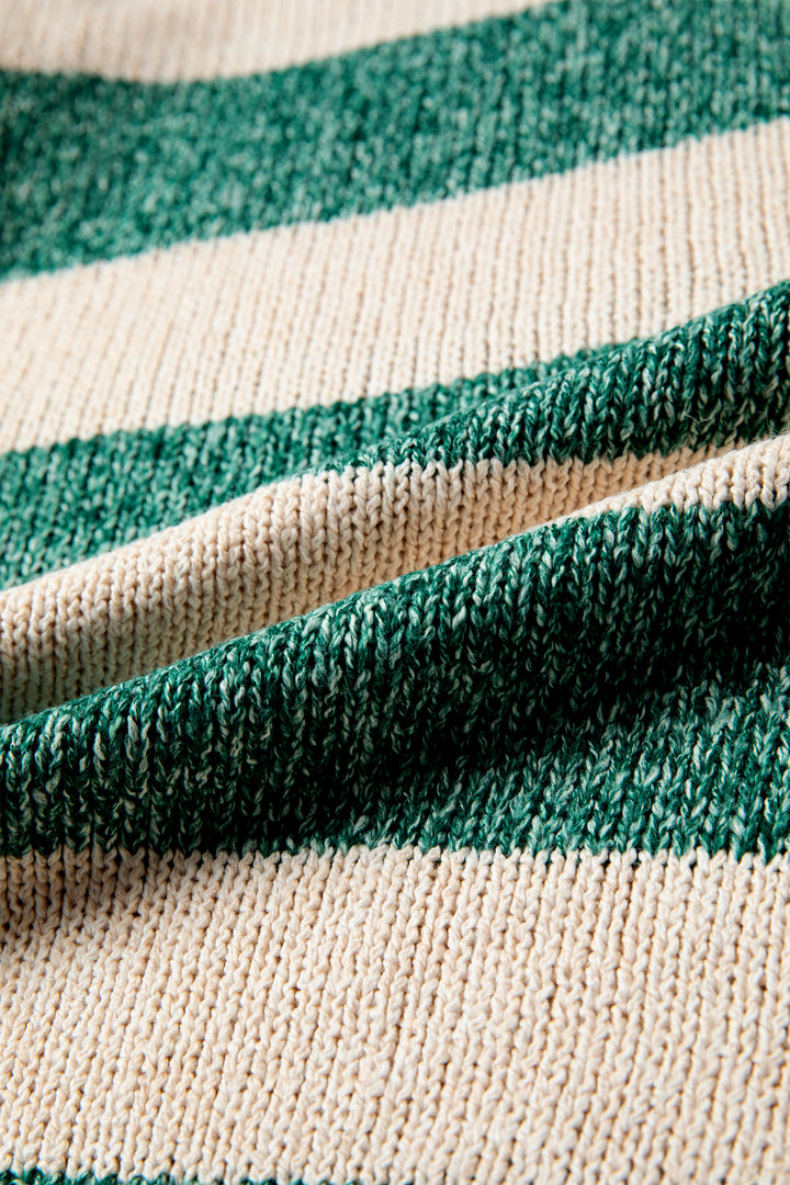Green Stripe Colorblock Drop Shoulder Pullover Sweater