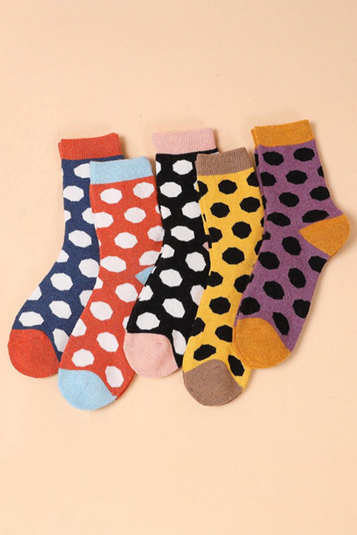 Dicke, weiche Crew-Socken mit gepunktetem Farbblock