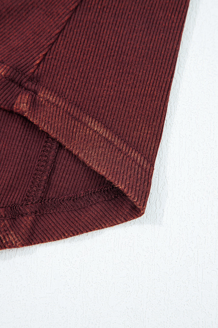 Burgundy Exposed Seam Ribbed Long Sleeve Top