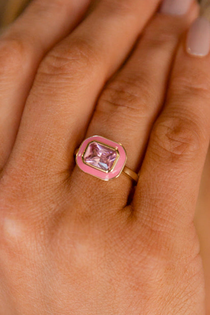 Square Gem Insert Alloy Ring