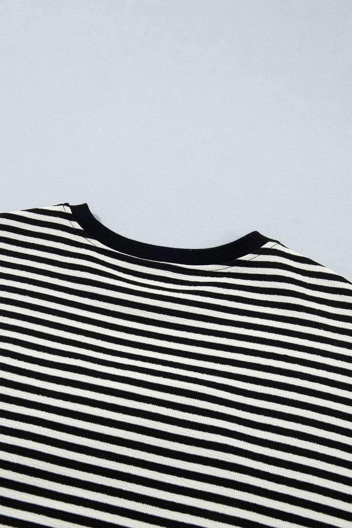 Black Stripe Velvet Bow Pattern Dropped Shoulder Loose Sweatshirt