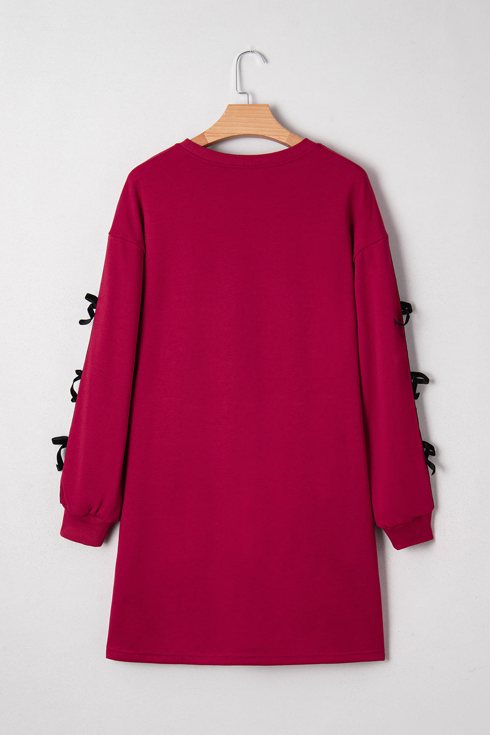 Contrast Striped Bow Detail Drop Shoulder Sweatshirt Dress with Pockets