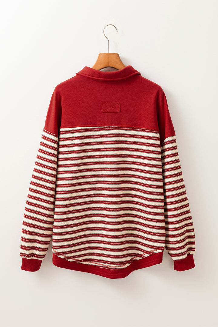 Buttoned V Neck Collared Drop Shoulder Top