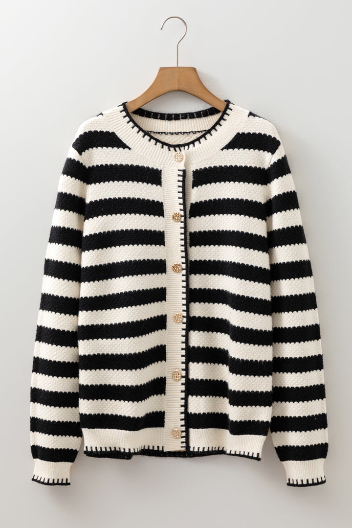 Chic Golden Button Cardigan Sweater