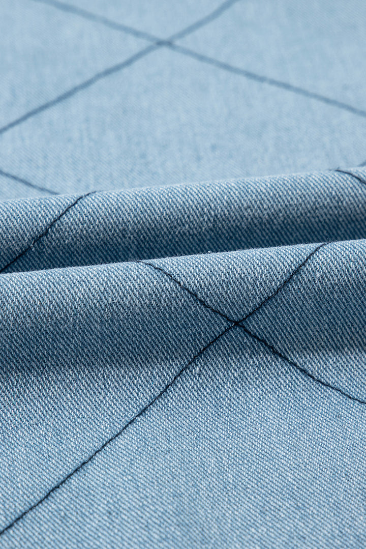 Myosotis Rhombus Stitched Pattern Button Pocketed Denim Jacket