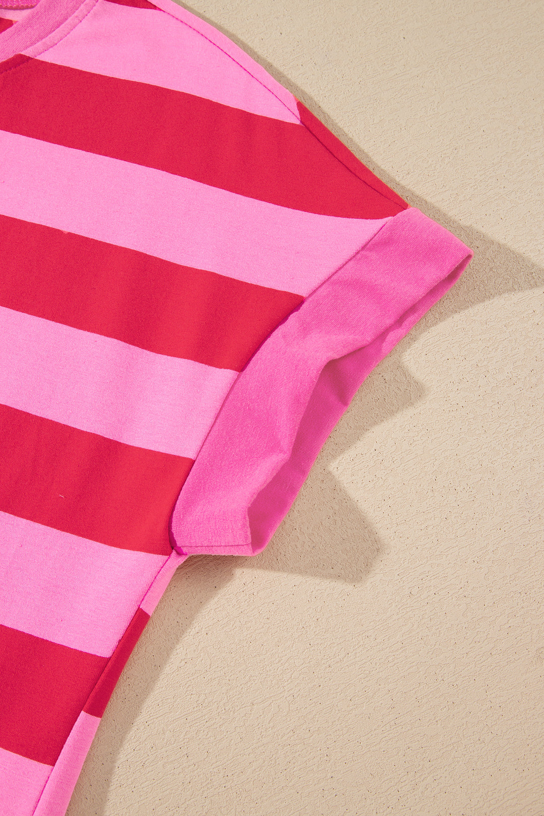 Rose Stripe Cuffed Short Sleeve Casual T Shirt Long Dress