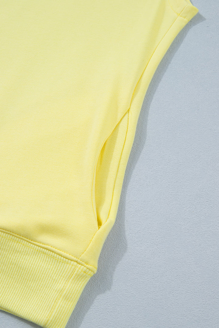 Yellow Solid Color High Neck Cap Sleeve Loose Top