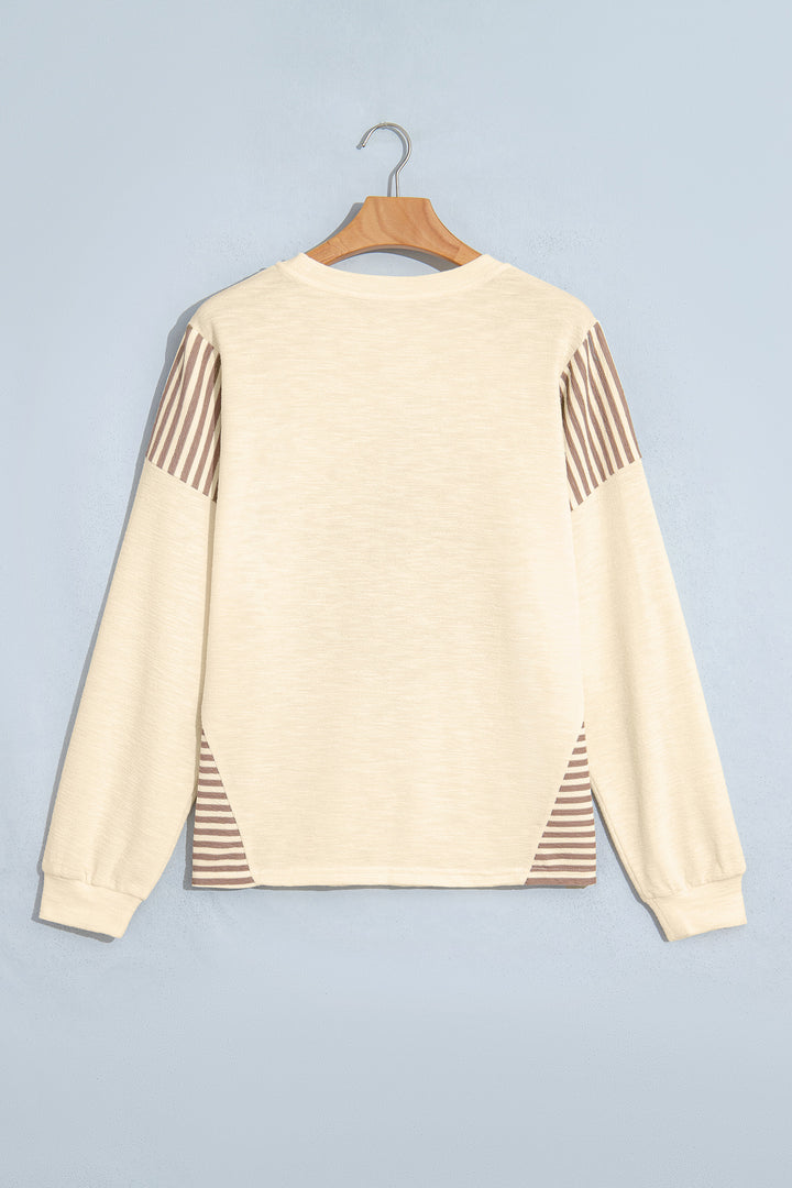 Jet Stream Western Print Striped Detail Long Sleeve Casual Top