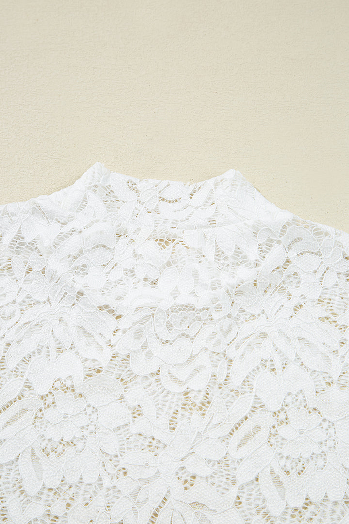 Lace Crochet Bell Sleeve Mock Neck Blouse