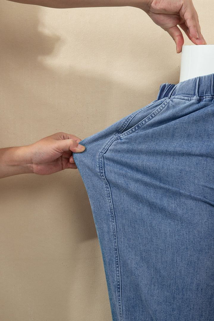 Dusk Blue Elastic Waist Harem Ankle Length Jeans