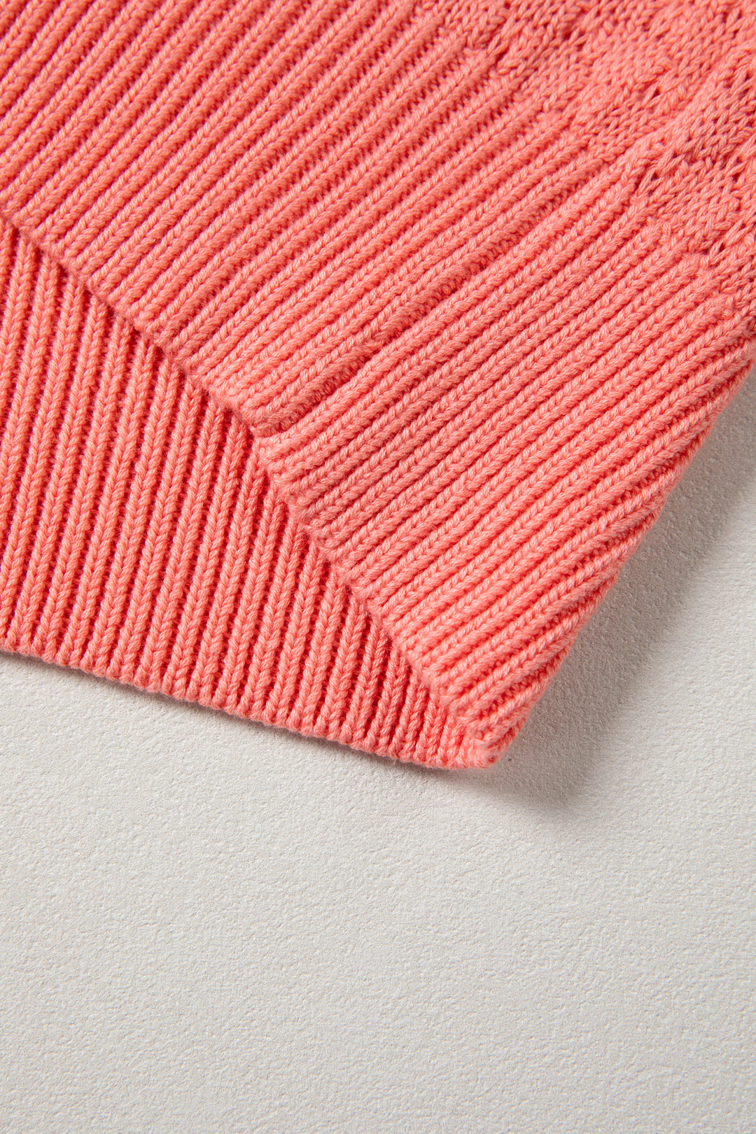 Coral Paradise Drop Shoulder Ribbed Knit Long Sleeve Sweater