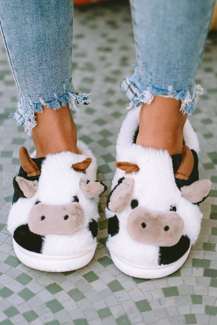 Chaussons en peluche motif vache et animaux de dessin animé
